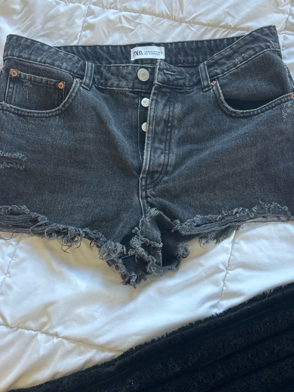 Zara Washed Black Distressed Denim Shorts